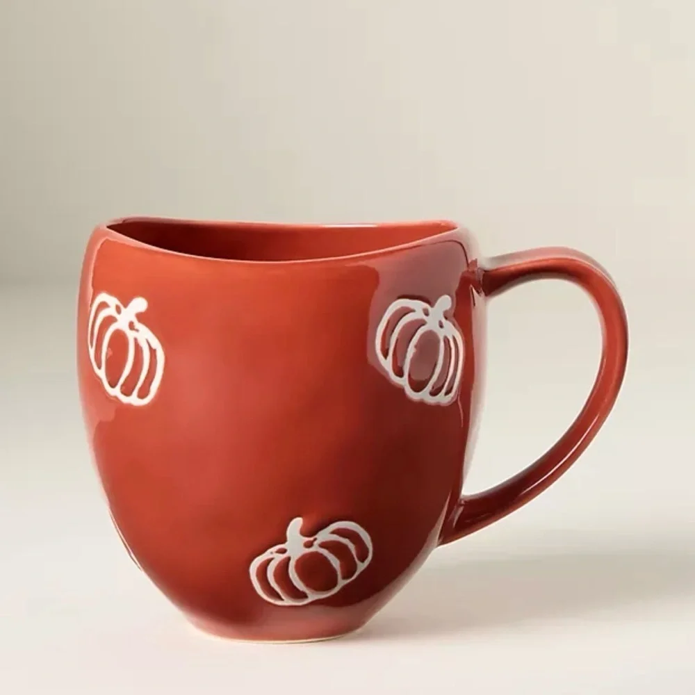 Anthropologie Vida Icon Burnt Orange White Pumpkin Coffee Tea Mug Cup New No Tag